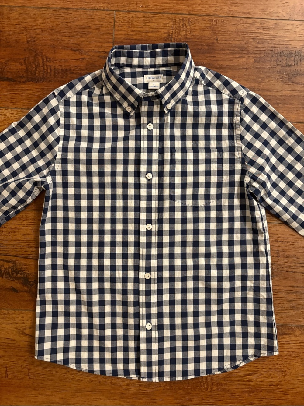 Crewcuts Boys Size 8 Navy White Gingham Button Down Shirt Cotton